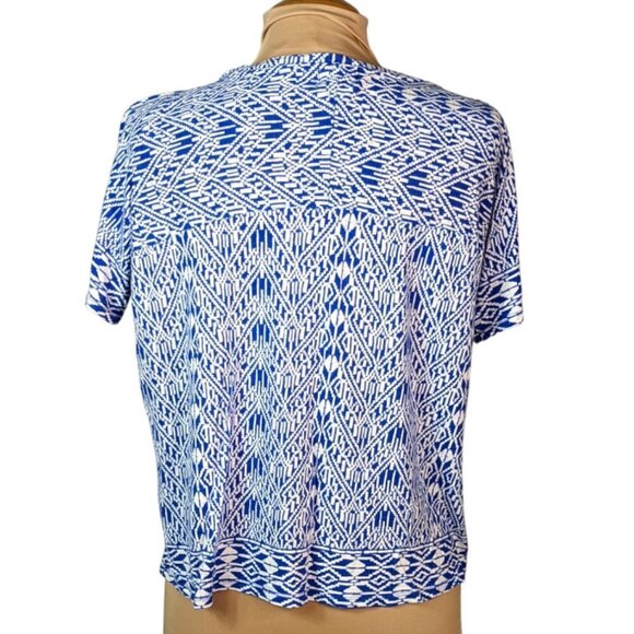 OLD NAVY Aztec Print Round Neck Short Sleeve T-Shirt Blue and White Size Medium - Picture 6 of 11